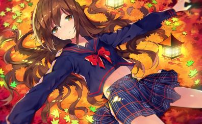 School dress, anime girl, original, lying down