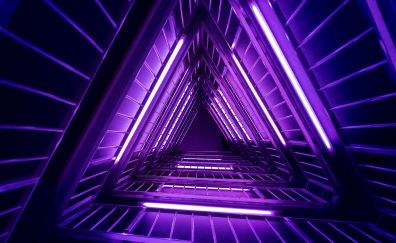 Ladder, purple light, interior, architecture, 4k