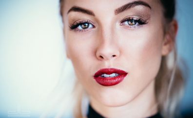 Face, girl model, red lipstick