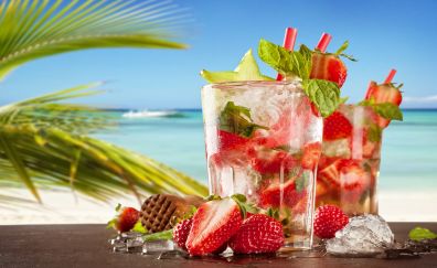 Strawberry, cocktail, drinks, summer