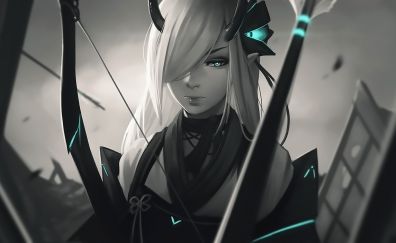 Black and white, anime girl, original, archer