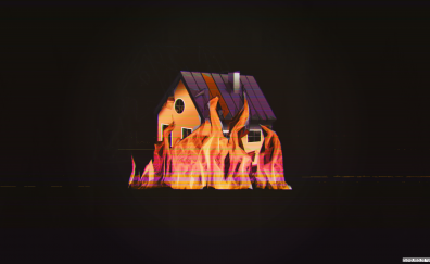 House on fire, glitch artwork