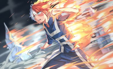 Shouto Todoroki, Boku no Hero Academia, anime boy, run, fire