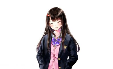 Smile of long hair anime girl, anime, cute