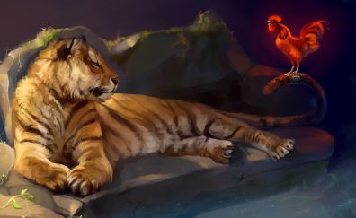 Tiger, predator sitting on sofa, art