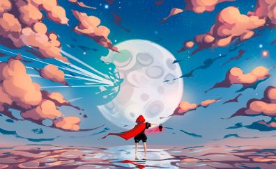 Red riding hood clouds moon artwork