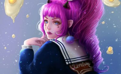 Fantasy, pink hair, girl, art