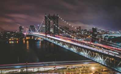 Brooklyn bridge, New York, city, night