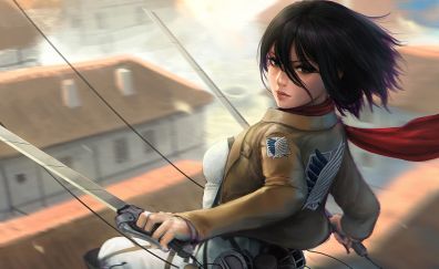 Short hair anime girl, Mikasa Ackerman, anime girl