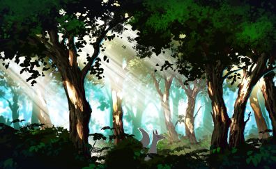 Forest, trees, anime, original