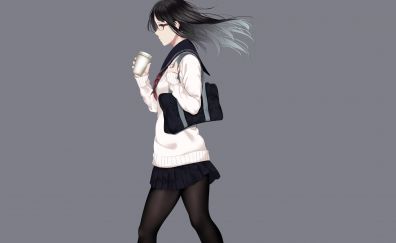 Original, girl, anime, walk, minimal, office wear