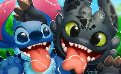 Stitch, Lilo And Stitch, toothless, How to Train Your Dragon, crossover