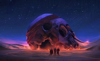 Big skull, desert, fantasy, art