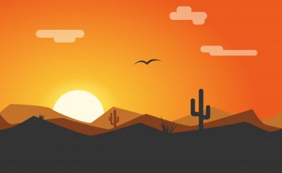 Sunset, sky, desert, landscape, minimal, 4k