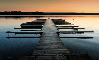 Dock, sunset, lake, skyline