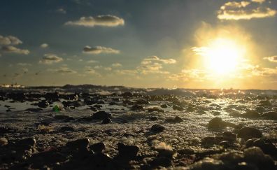 Rocks of beach in sunset