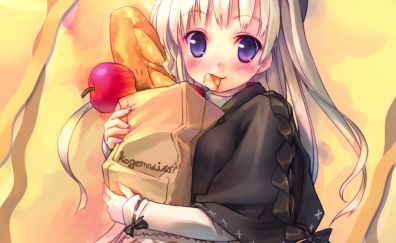 Eating bread, original, anime girl, art