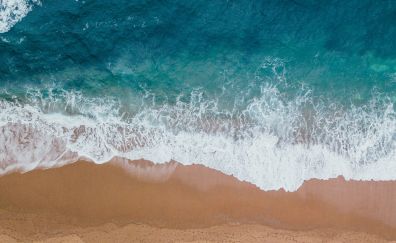 The waves, beach, aerial view, blue sea