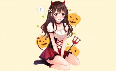 Anime girl, crying, minimal, witch, halloween, 2017