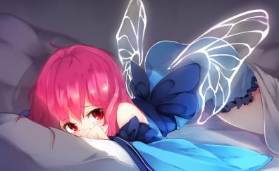 Shy, anime girl, yuyuko saigyouji, touhou, wings