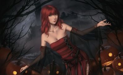 Redhead girl, Halloween, fantasy