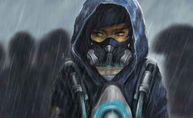 Mask, tracer, overwatch, girl, rain, hoodies, art