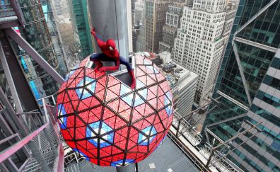 Spider man, swing into times square, superhero