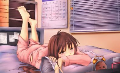 Lying down, bed, anime girl