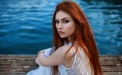 At dock, red head, girl