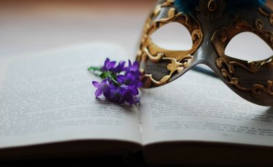 Book, flowers, mask