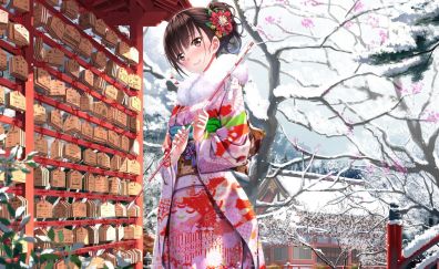 Winter, anime girl, cute, outdoor, original