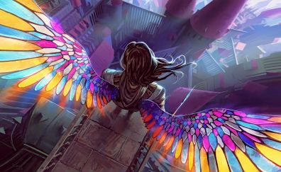 Colorful wings, fantasy, angel, 4k