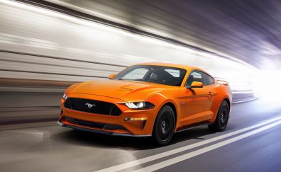 Ford Mustang GT, orange, sports car, 5k