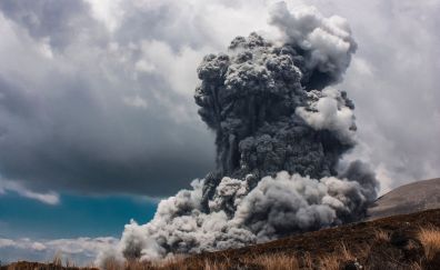 Volcano, explosion, eruption, clouds, smoke, 4k