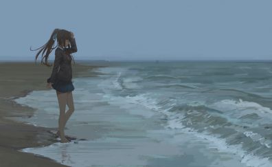 Anime girl, beach, original