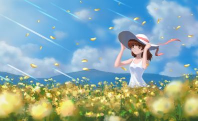 Cute, anime girl, outdoor, meadow, original