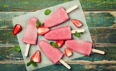 Ice candies, strawberries, fruits, summer, slices