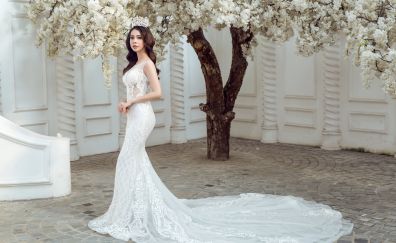 White wedding dress, girl, model