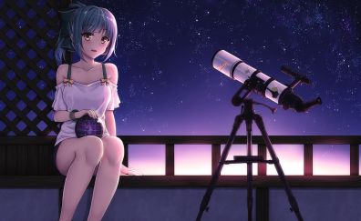 Night, sitting, anime girl, Yuubari, Kancolle