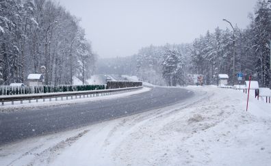 Snowy road, winter