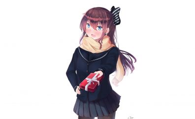 Cute anime girl giving gift