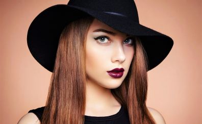 Lipstick, pretty girl, model, hat