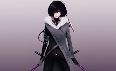 Anime girl, original, pink modern swords