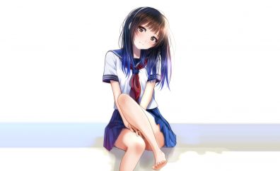 School dress, anime girl, sitting, calm