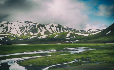 Iceland, mountains, snow, landscape, 5k