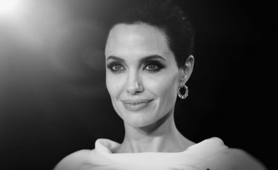 Angelina jolie, face, monochrome, 2017, 4k