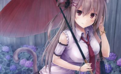 Umbrella, fox anime girl, original
