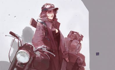 Girl, motorcycle, art