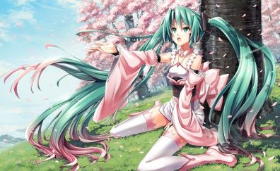 Blossom, anime girl, hatsune miku, outdoor