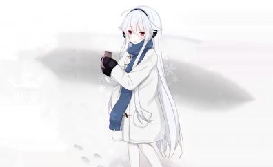 Winter, snowflakes, anime girl, cute